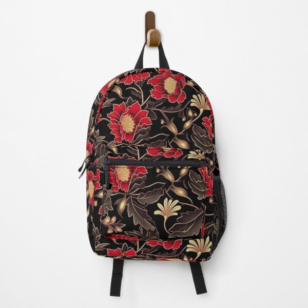 Item preview, Red Peony Flower with Black Background Pattern designed and sold by ANWA15.