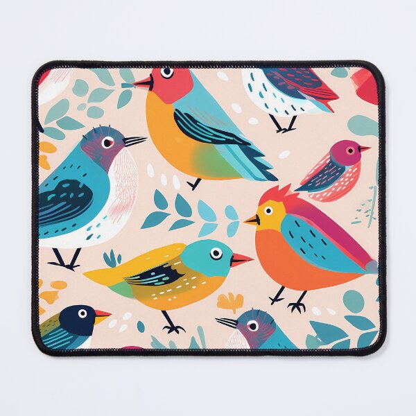 Item preview, Wild Birds Pattern 4, brightly colored illustrated birds, two really angry, one furious, social anxiety like invisible fire, be kind instead, blue, red, yellow, green, pink, ornithology and nature. designed and sold by FoxRobinRabbit.