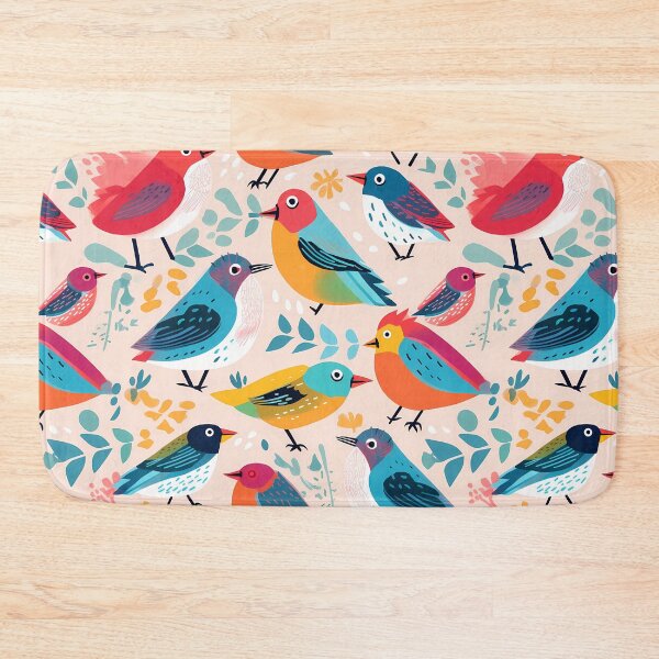 Item preview, Wild Birds Pattern 4, brightly colored illustrated birds, two really angry, one furious, social anxiety like invisible fire, be kind instead, blue, red, yellow, green, pink, ornithology and nature. designed and sold by FoxRobinRabbit.