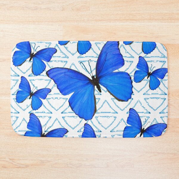 Item preview,  TROPICAL BLUE BUTTERFLIES WHITE ABSTRACT PATTERNS ART designed and sold by sharlesart.