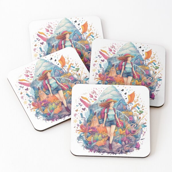 Item preview, whimsical illustration of a female hiker  designed and sold by Wilderness Algorithm.