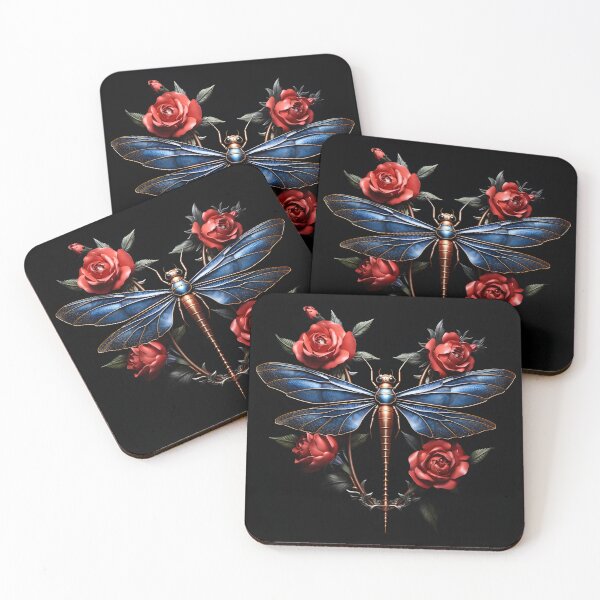 Item preview, Captivating Art: Metallic Dragonfly with Red Roses designed and sold by boldbrushstroke.