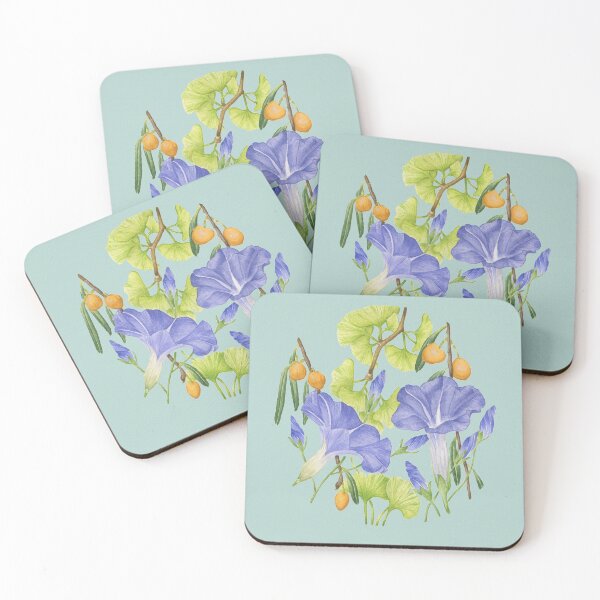 Item preview, Morning Glories and Ginkgo Biloba Aqua designed and sold by greenerybywendy.