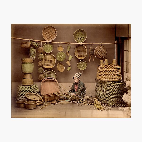 Item preview, Basket weaver, Japan, 1870s designed and sold by Photos of Japan.