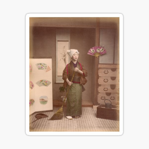 Japanese girl sweeping Sticker