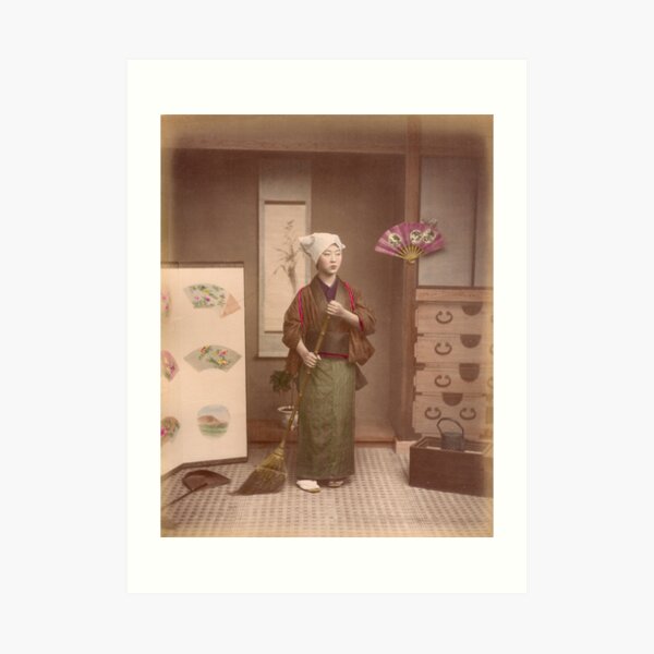 Japanese girl sweeping Art Print