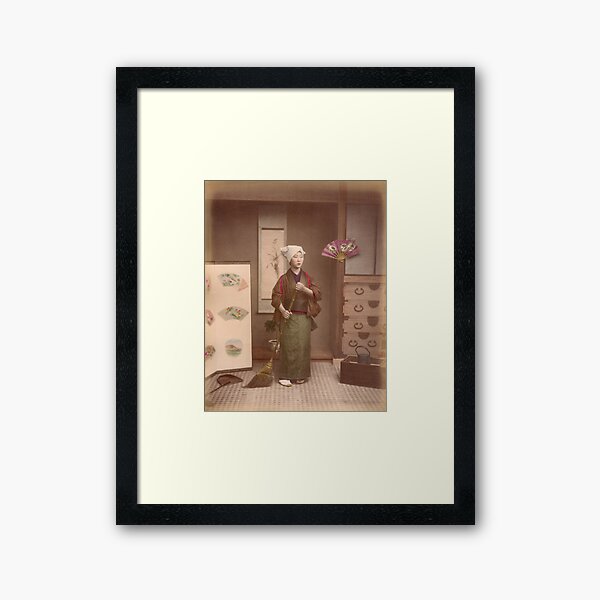 Japanese girl sweeping Framed Art Print