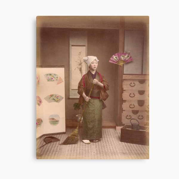 Japanese girl sweeping Canvas Print