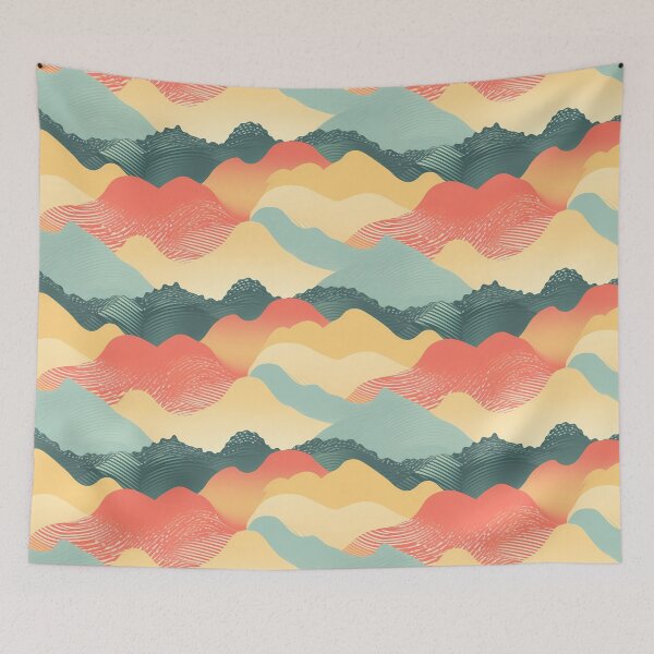 Item preview, Abstract Pattern 1, sound waves like hills or fingerprints, frills, muted minimalist landscape, almost topographical, green, gray, yellow, orange, simple beauty. designed and sold by FoxRobinRabbit.