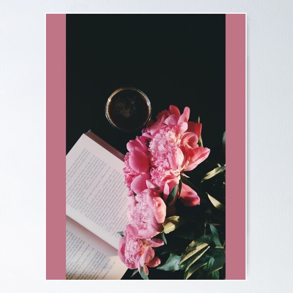 Aesthetic open book design with flowers Poster for Sale by