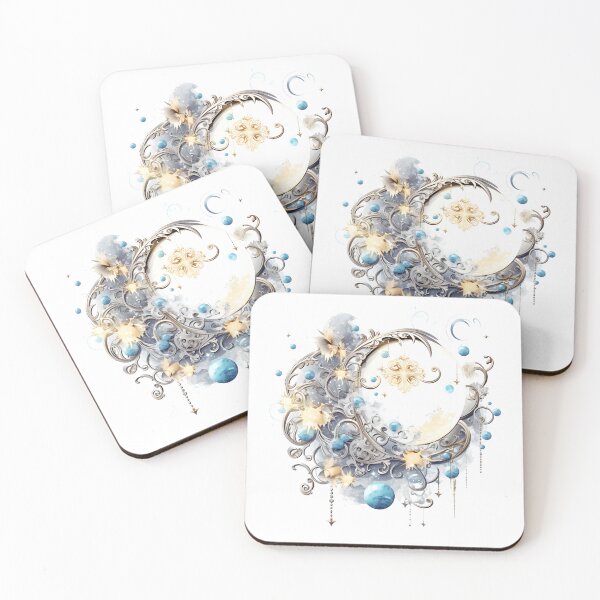 Item preview, Enchanting Floral Golden Blue Moon Motif Illustration, Celestial Magic designed and sold by ShreyaaArts.