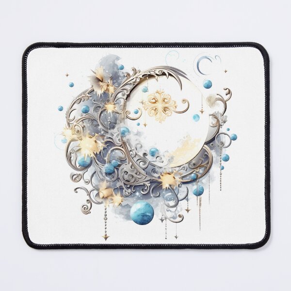 Item preview, Enchanting Floral Golden Blue Moon Motif Illustration, Celestial Magic designed and sold by ShreyaaArts.
