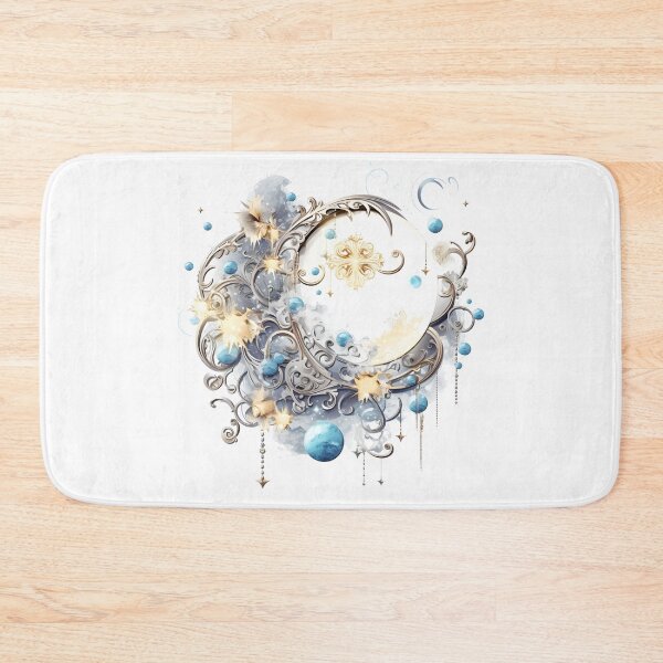 Item preview, Enchanting Floral Golden Blue Moon Motif Illustration, Celestial Magic designed and sold by ShreyaaArts.