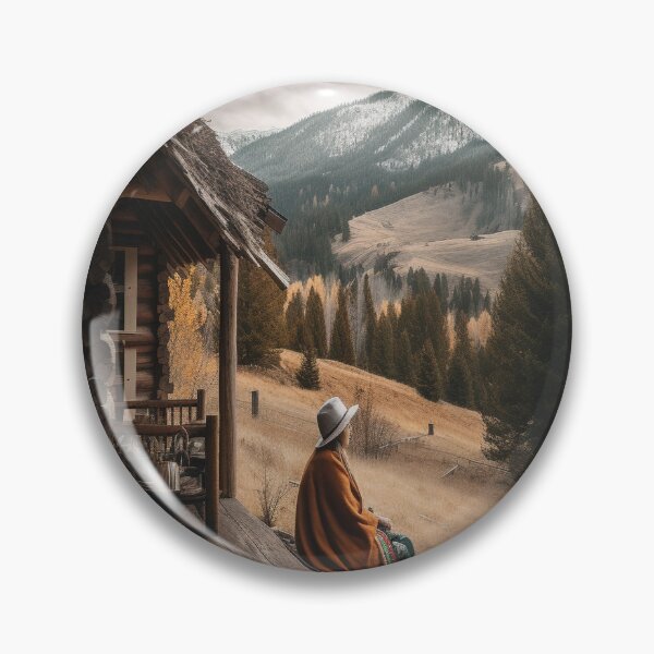 Item preview, A woman sits in front of a cabin in Montana looking at the beautiful mountains. designed and sold by gareored.