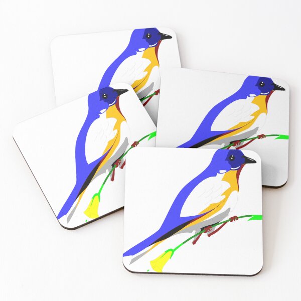 Item preview, four color donut bird perched on yellow flower branch designed and sold by CullenThom37.