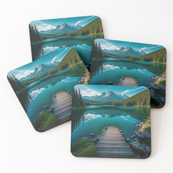 Item preview, A Mountain Pond with a Wooden Dock and Fishing Poles, Ai Generated Art designed and sold by AiGens.