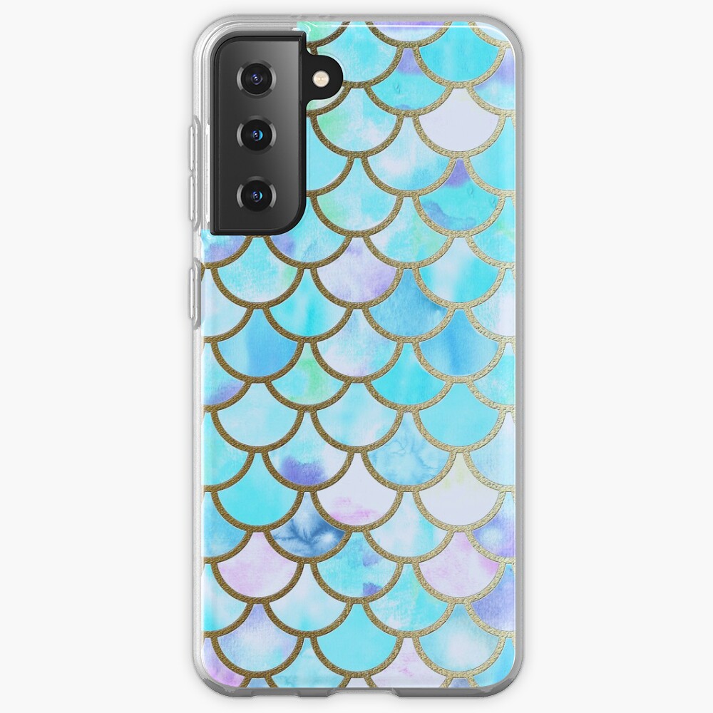 Teal and Blue Watercolor Faux Glitter Mermaid Scales Case & Skin for Samsung Galaxy