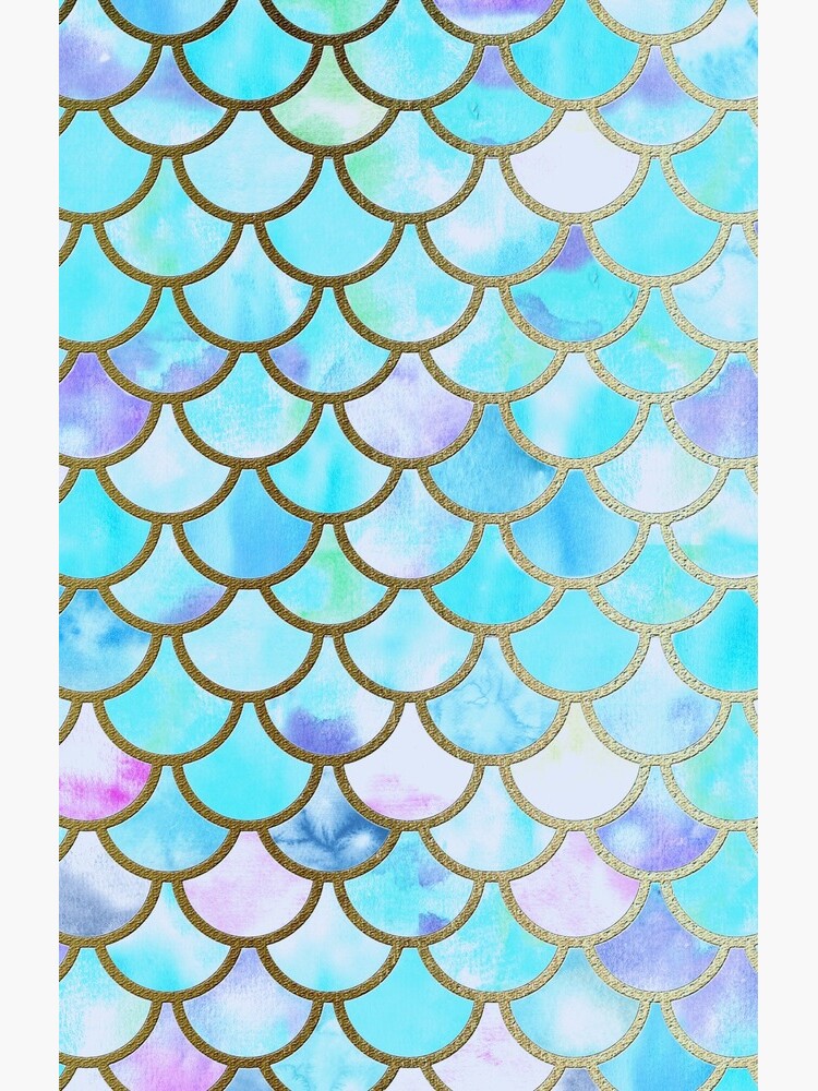 Teal and Blue Watercolor Faux Glitter Mermaid Scales by UtArt