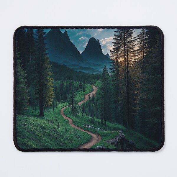 Item preview, A Winding Mountain Biking Trail through a Forested Mountain Landscape, Ai Generated Art designed and sold by AiGens.