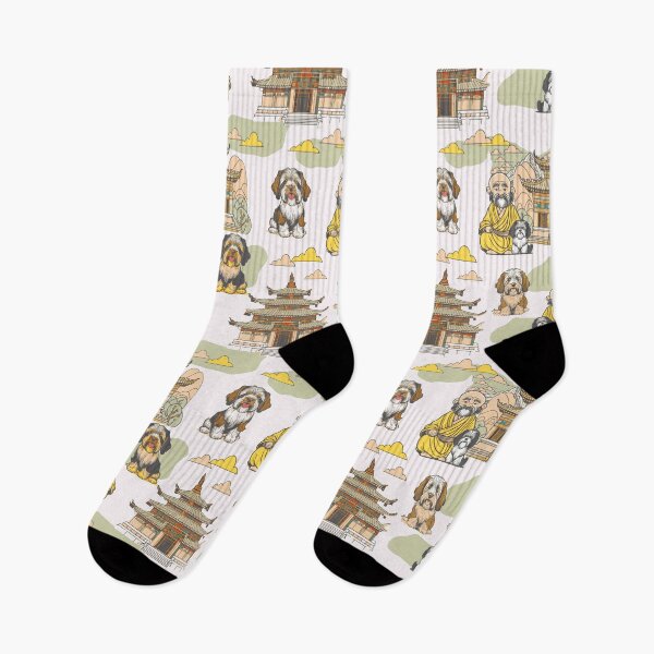 Item preview, Tibetan monk and tibetan terrier friends designed and sold by Alessandro Remo Mazzoni Remotextiles.