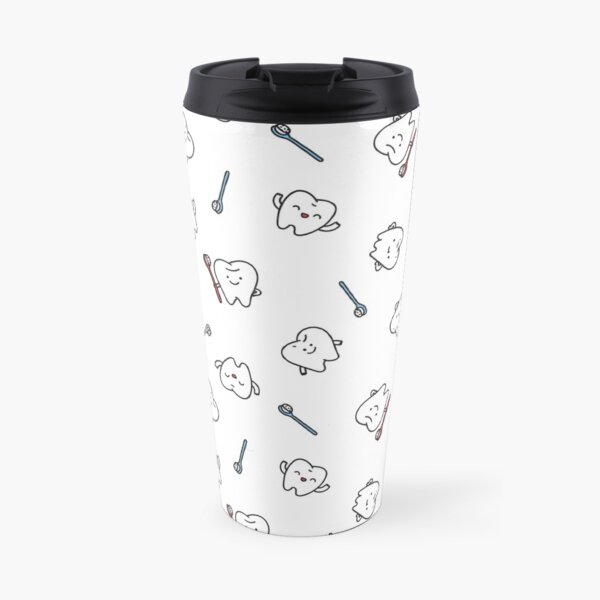 Funny teeth. Cute tooth art. Dentist pattern design. Travel Coffee Mug