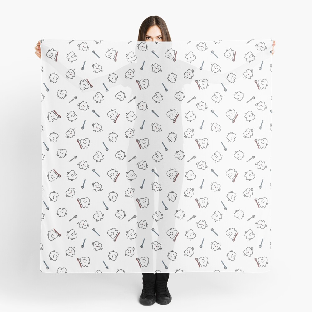 Funny teeth. Cute tooth art. Dentist pattern design. Scarf
