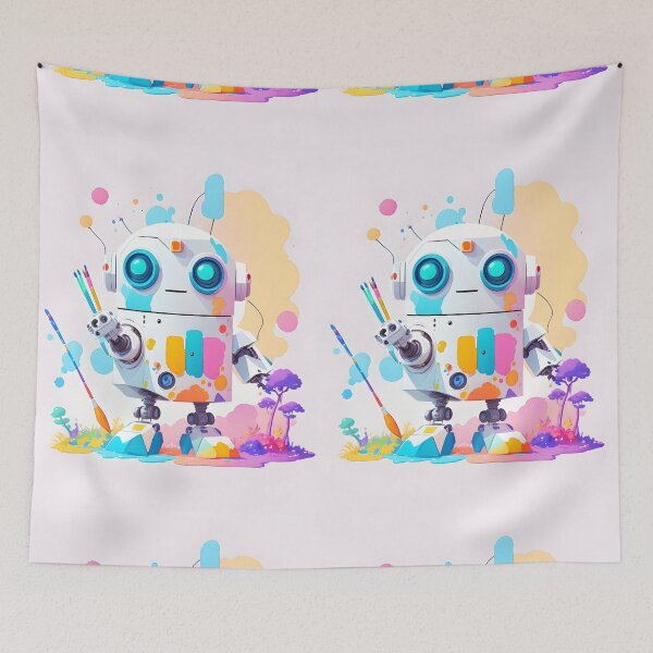 Item preview, Cute Messy Robot Painting designed and sold by ZanyPaintbrush.