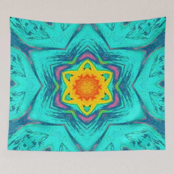 Item preview, Psychedelic art - STAR FLOWER, BLUE AND YELLOW STAR FLOWER designed and sold by larissa-myrie.