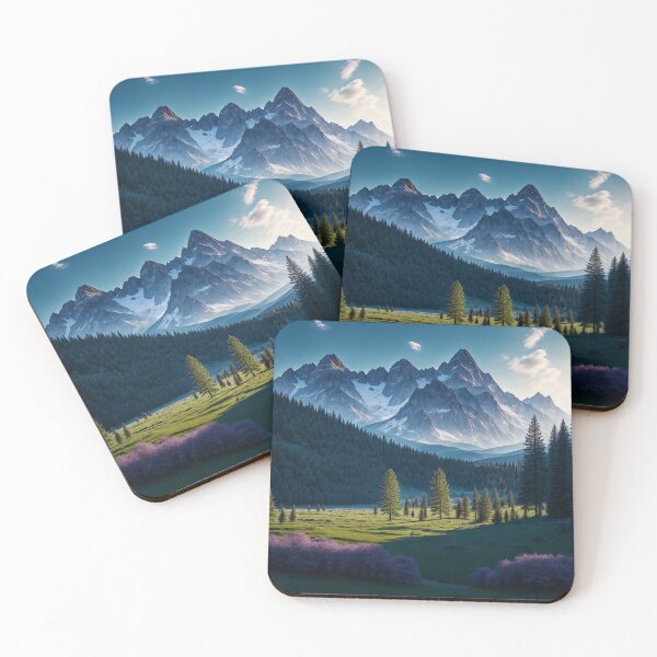 Item preview, A Tranquil Mountain Meadow Surrounded by Towering Trees and Peaks, Ai Generated Art designed and sold by AiGens.