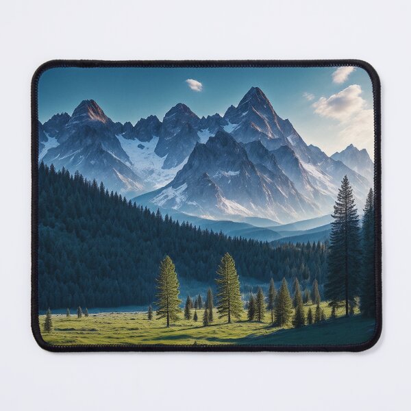 Item preview, A Tranquil Mountain Meadow Surrounded by Towering Trees and Peaks, Ai Generated Art designed and sold by AiGens.