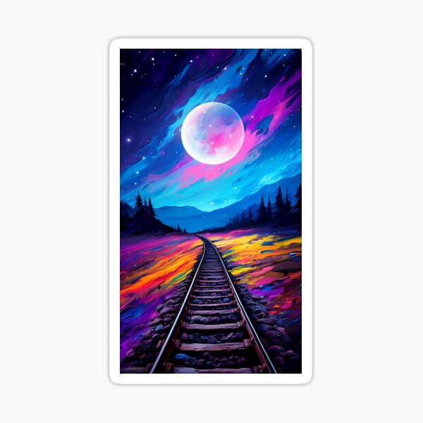 Beautiful vertical shot of railroad tracks under a night sky 2 Sticker