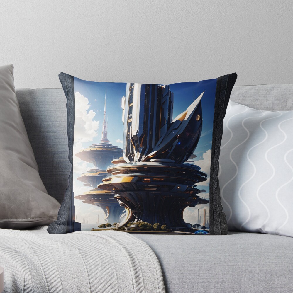 The Xentaris Sky City Of Levenkar AI Concept At by Xzendor7 - An Amazing Architectural Marvel 3 The Xentaris Sky City Of Levenkar Science Fiction AI Concept Art by Xzendor7 Decorative Throw Pillow