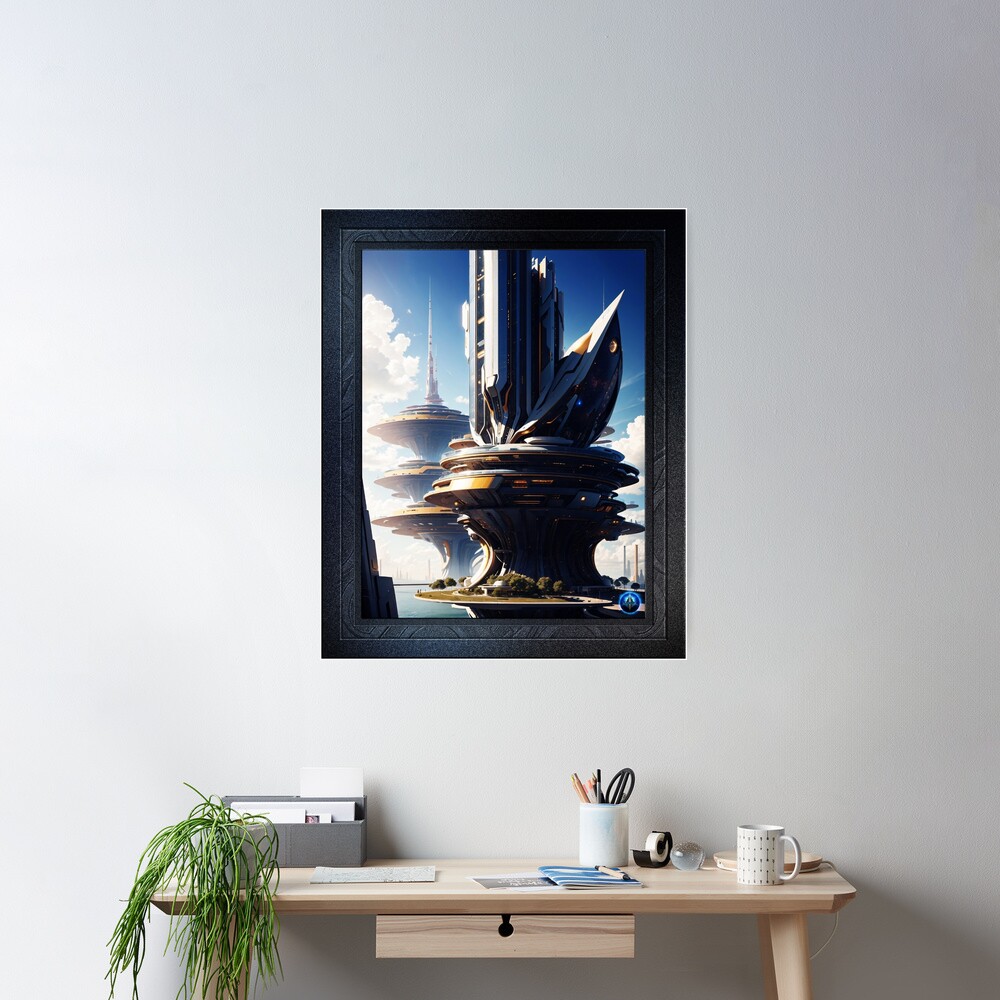 The Xentaris Sky City Of Levenkar Science Fiction AI Concept Art by Xzendor7 Wall Decor Poster
