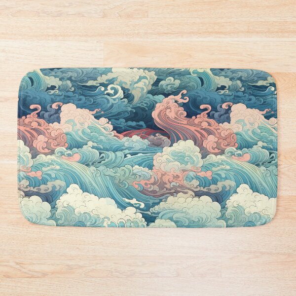 Item preview, Water Pattern 9, Japanese print inspired illustrated pastel waves like magical curly dragon breath, blue, pink, white, water and nature. designed and sold by FoxRobinRabbit.
