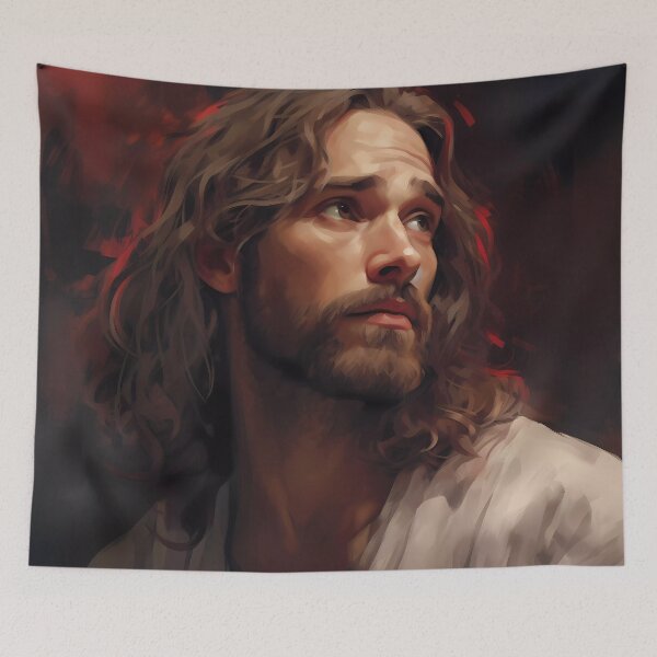 Item preview, Jesus Christ at 25 Years Old with Beautiful Locks, Looking at God the Father to His Left designed and sold by SingularityGeek.