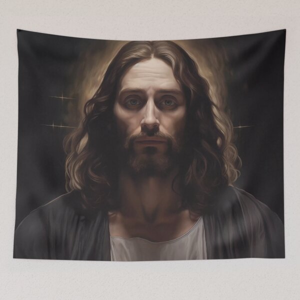 Item preview, Jesus Christ at 33 Years Old in a Portrait with a Majestic Illuminated Background and Face designed and sold by SingularityGeek.