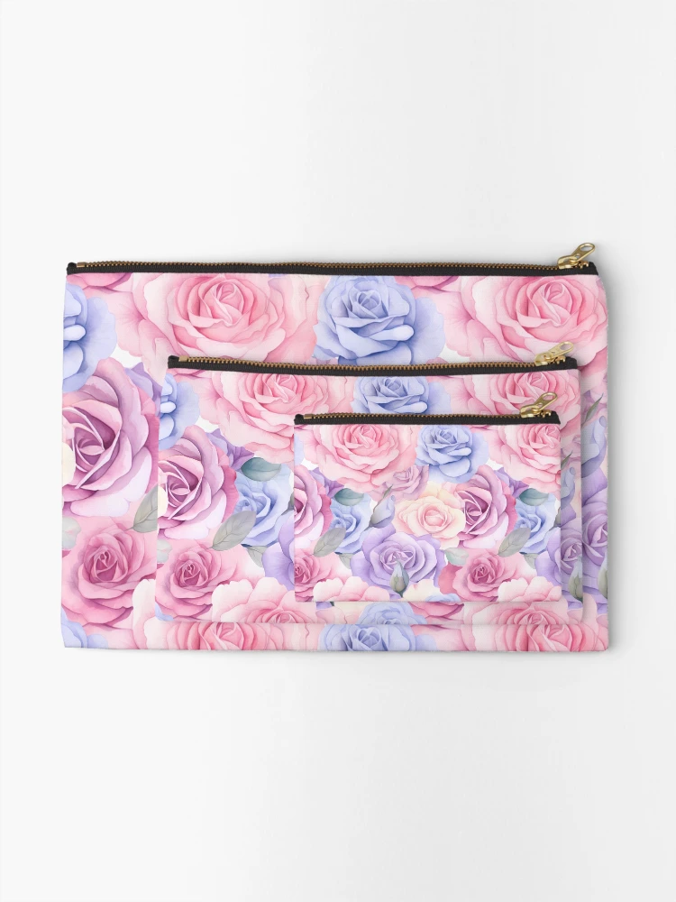 Thumbnail 2 of 4, Zipper Pouch, Watercolour Pastel Roses Seamless Pattern designed and sold by PatternStudios.