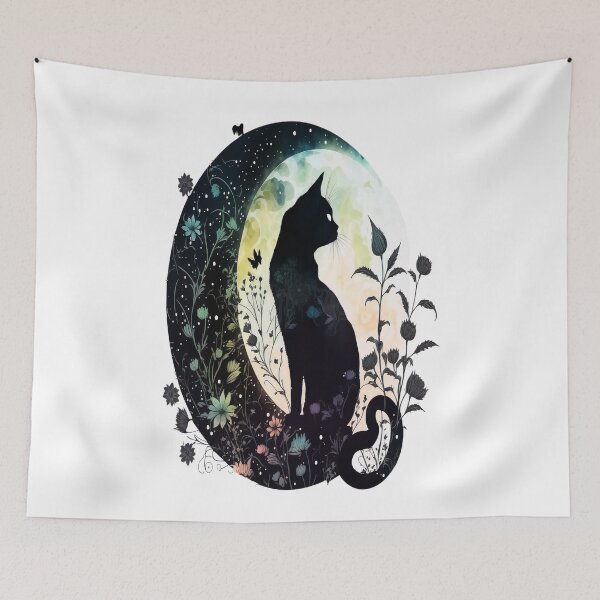 Item preview, Black Cat On Flowered Moon  designed and sold by BetOova.