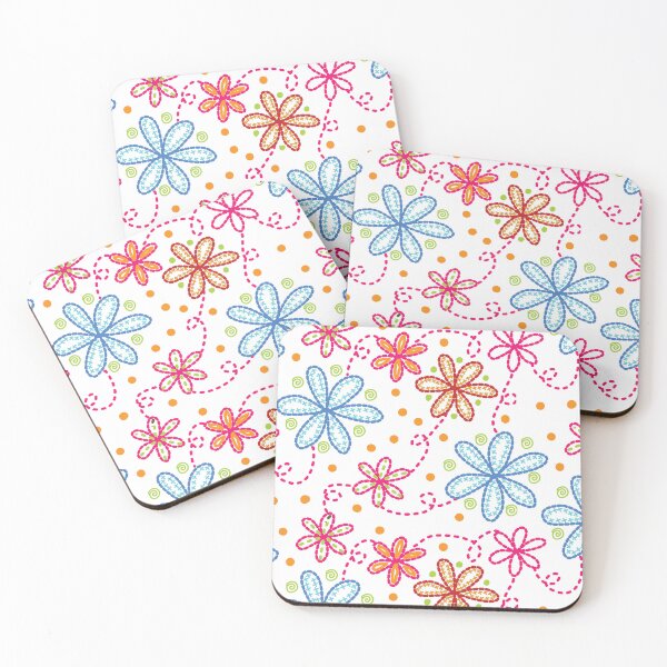 Item preview, Faux Embroidery Floral in Blue, Pink, Green and Orange designed and sold by Aureusglow.