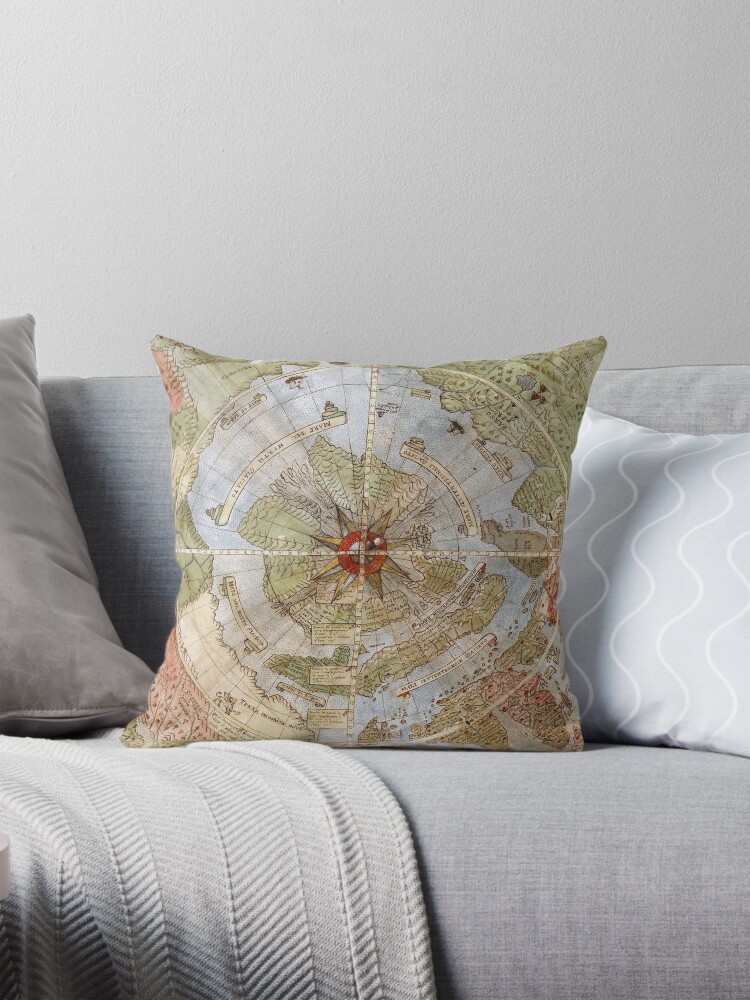 Flat Earth Map North Pole 1587 Urbano Monte Pillow