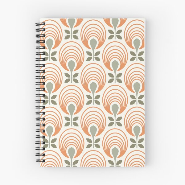 Item preview, KF 0062 H - Retro Vintage Flower Minimalist 70s Modern Geometric Floral Pattern in Orange and Olive designed and sold by KhakiFinch.