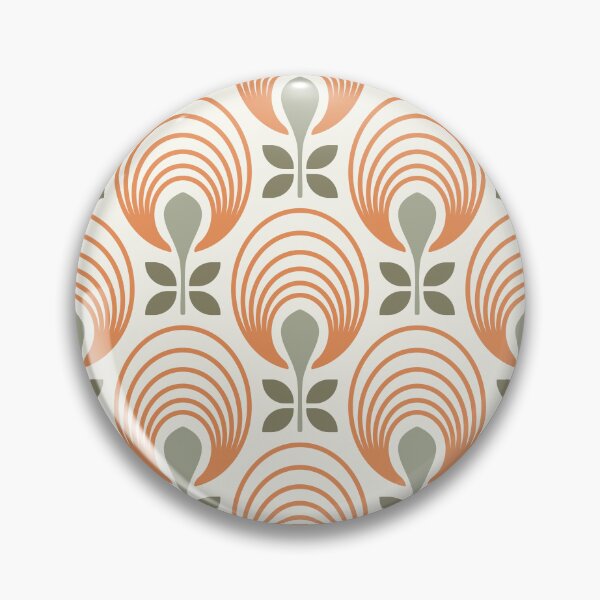 Item preview, KF 0062 H - Retro Vintage Flower Minimalist 70s Modern Geometric Floral Pattern in Orange and Olive designed and sold by KhakiFinch.