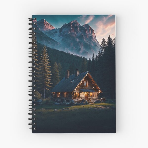 Item preview, A Cozy Cabin Nestled in a Forested Mountain Landscape, Ai Generated Art designed and sold by AiGens.