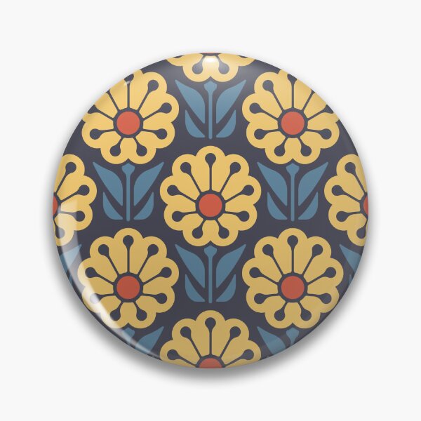 Item preview, KF 0063 D - Retro Vintage Daisy Flower Minimalist 70s Modern Geometric Floral Pattern in Yellow and Blue designed and sold by KhakiFinch.