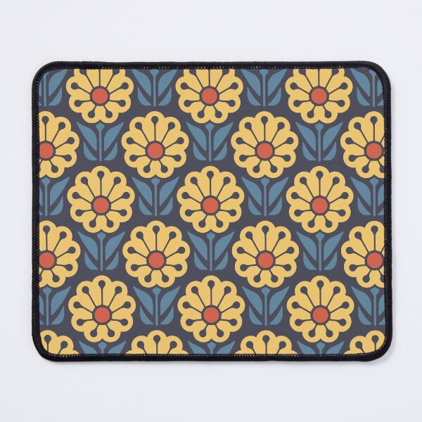 Item preview, KF 0063 D - Retro Vintage Daisy Flower Minimalist 70s Modern Geometric Floral Pattern in Yellow and Blue designed and sold by KhakiFinch.