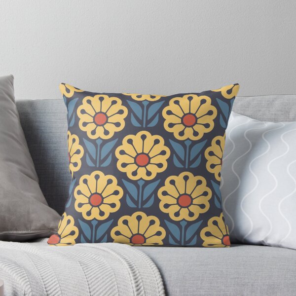 Item preview, KF 0063 D - Retro Vintage Daisy Flower Minimalist 70s Modern Geometric Floral Pattern in Yellow and Blue designed and sold by KhakiFinch.