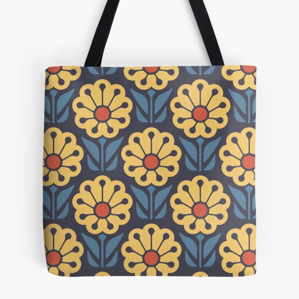 Item preview, KF 0063 D - Retro Vintage Daisy Flower Minimalist 70s Modern Geometric Floral Pattern in Yellow and Blue designed and sold by KhakiFinch.