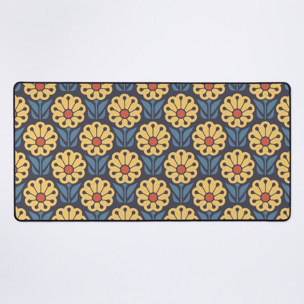 Item preview, KF 0063 D - Retro Vintage Daisy Flower Minimalist 70s Modern Geometric Floral Pattern in Yellow and Blue designed and sold by KhakiFinch.