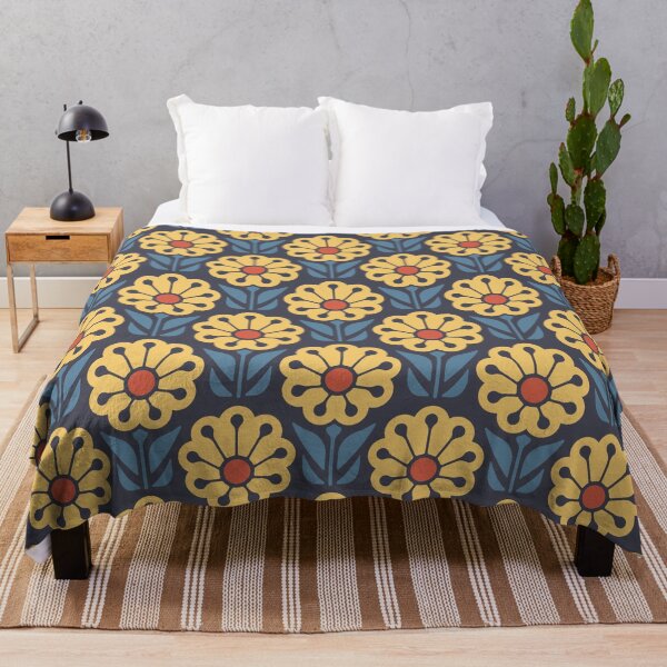 Item preview, KF 0063 D - Retro Vintage Daisy Flower Minimalist 70s Modern Geometric Floral Pattern in Yellow and Blue designed and sold by KhakiFinch.