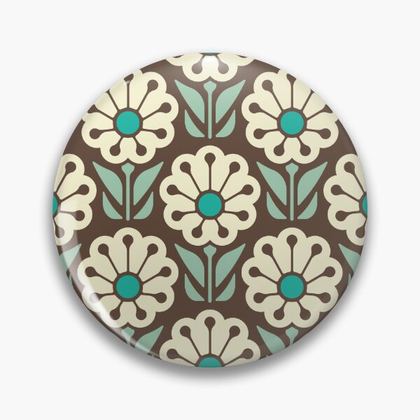 Item preview, KF 0063 E - Retro Vintage Daisy Flower Minimalist 70s Modern Geometric Floral Pattern in Brown and Teal designed and sold by KhakiFinch.